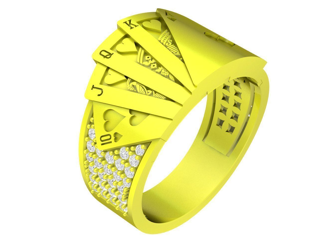 luxury diamond playing card 10 J Q K unisex ring 4332 3D print model_3