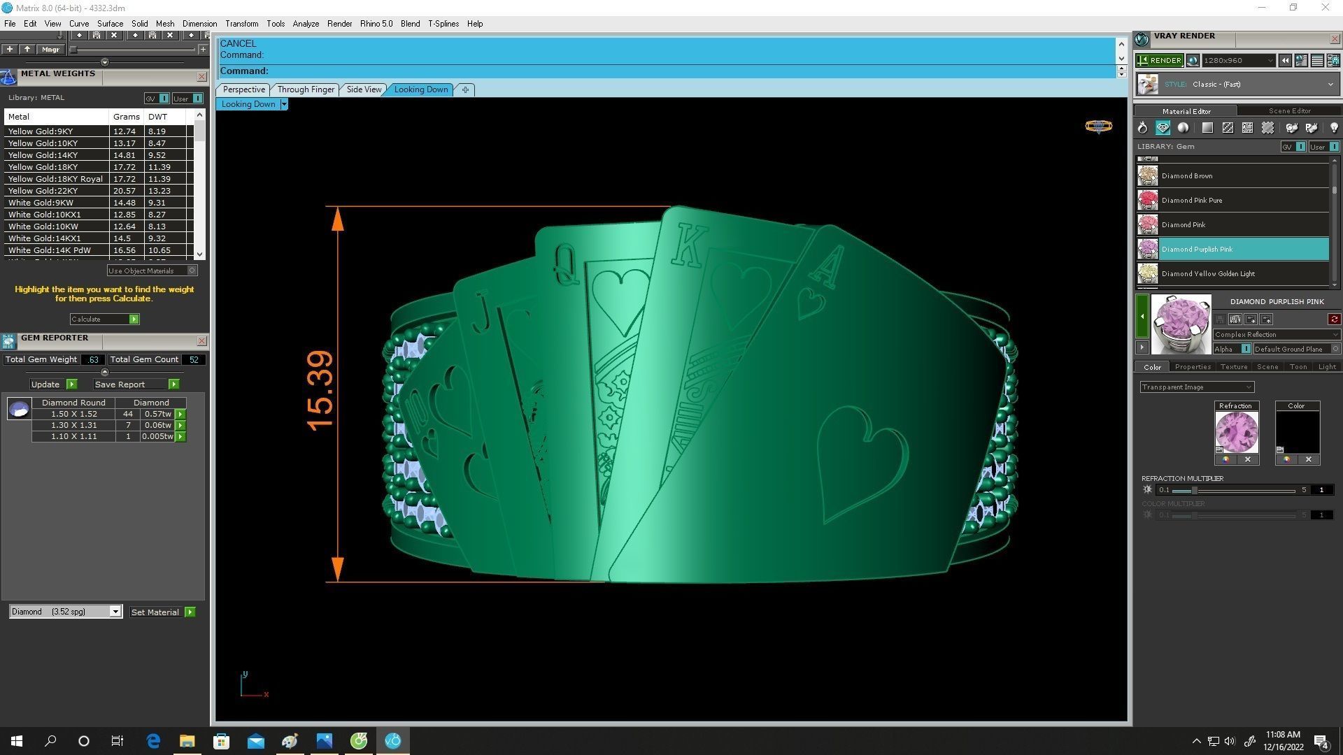 luxury diamond playing card 10 J Q K unisex ring 4332 3D print model_6