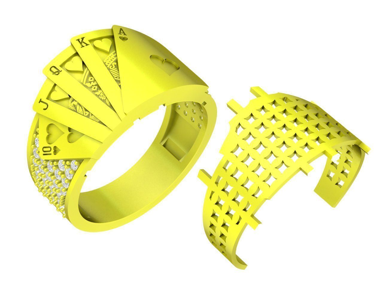 luxury diamond playing card 10 J Q K unisex ring 4332 3D print model_4