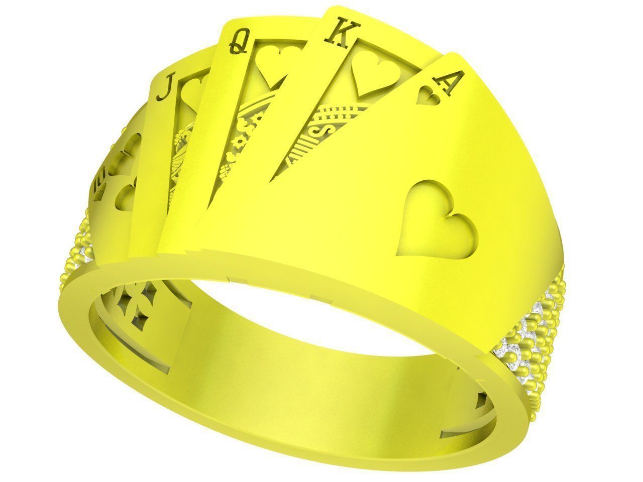 luxury diamond playing card 10 J Q K unisex ring 4332 3D print model_2