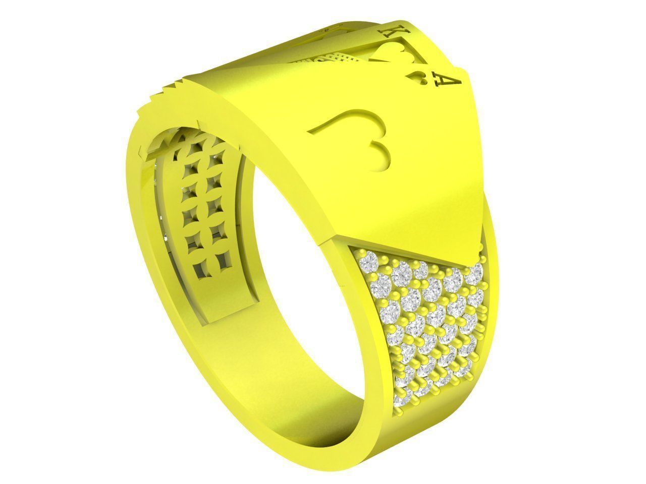 luxury diamond playing card 10 J Q K unisex ring 4332 3D print model_9