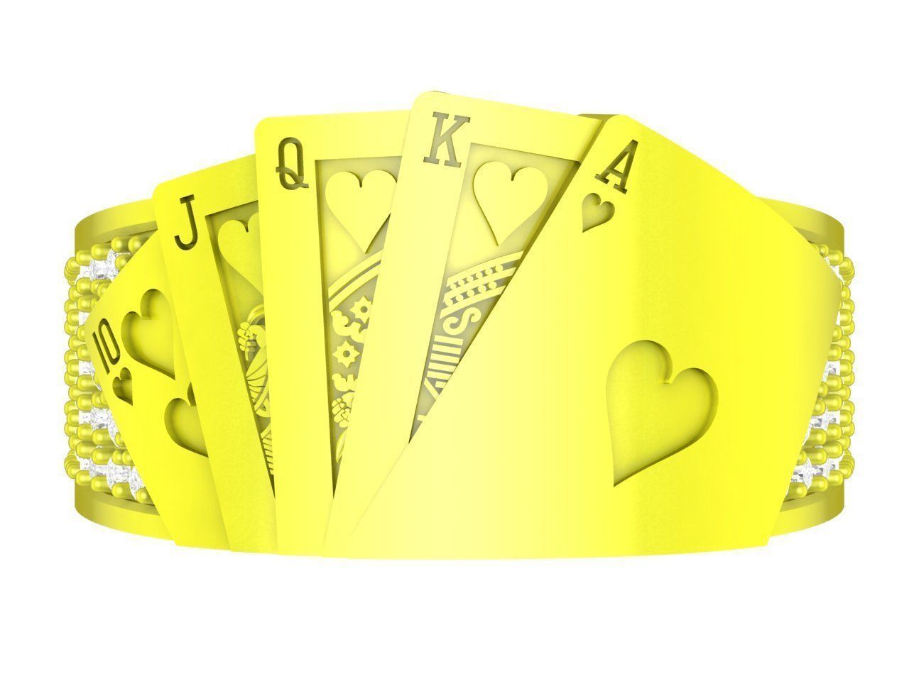 luxury diamond playing card 10 J Q K unisex ring 4332 3D print model_1
