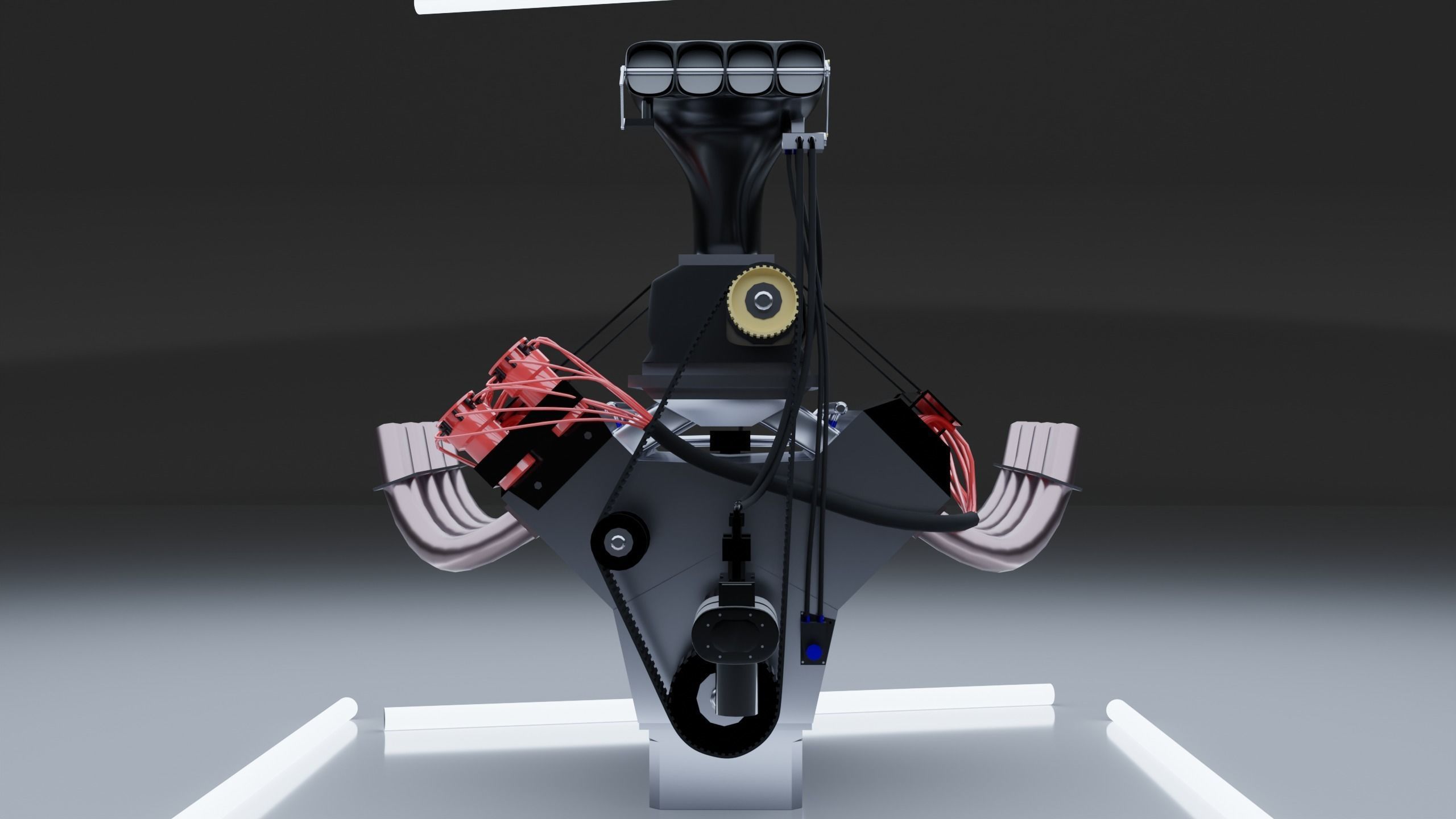 Top Fuel dragster V8 engine Low-poly 3D model_6