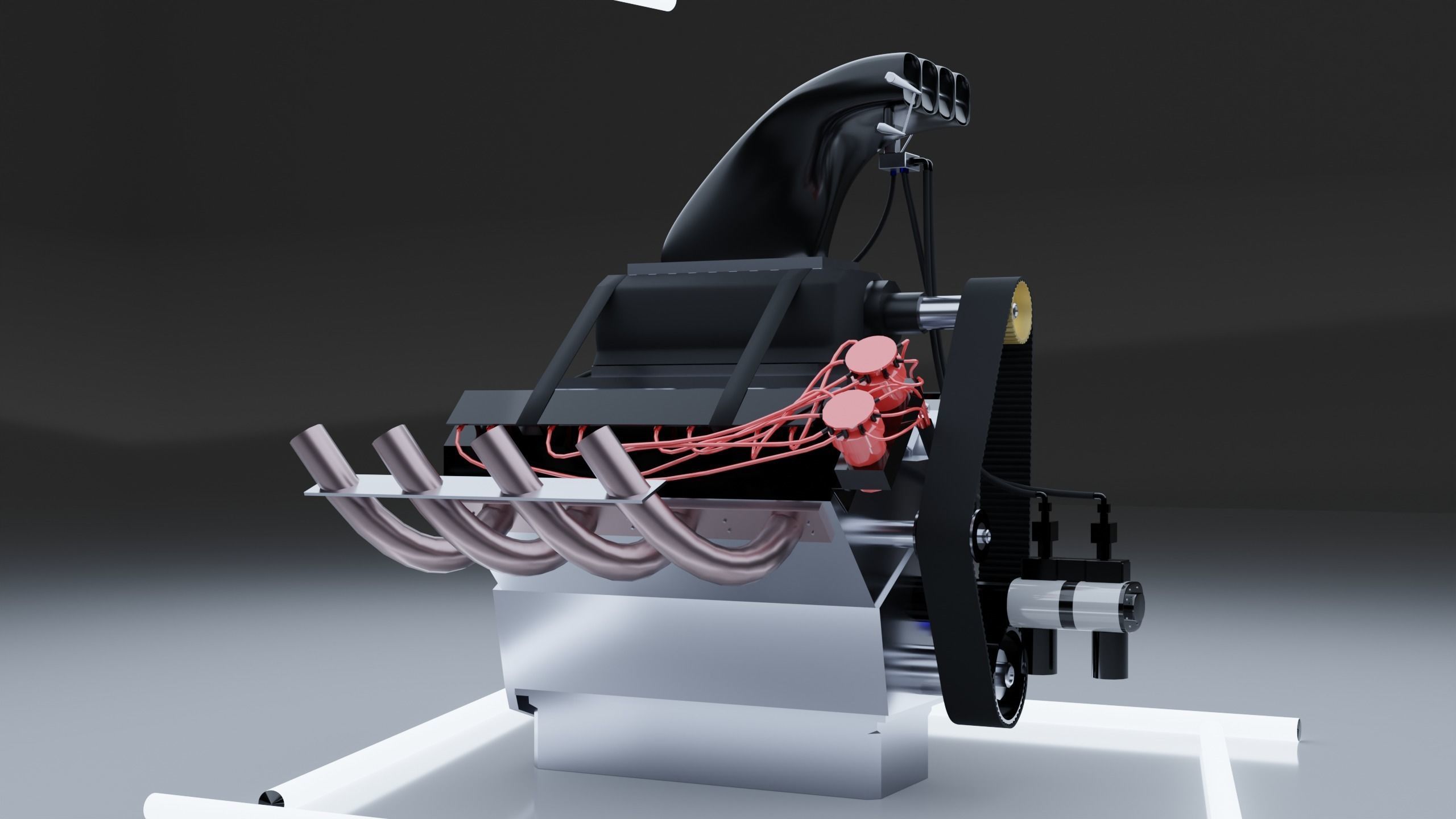 Top Fuel dragster V8 engine Low-poly 3D model_9