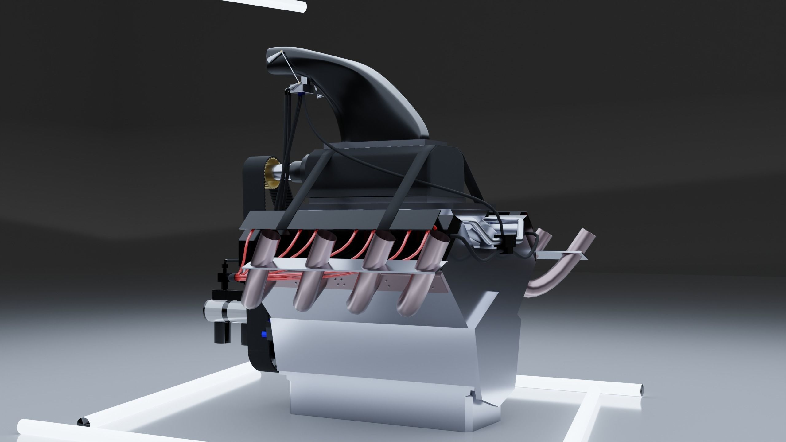 Top Fuel dragster V8 engine Low-poly 3D model_16