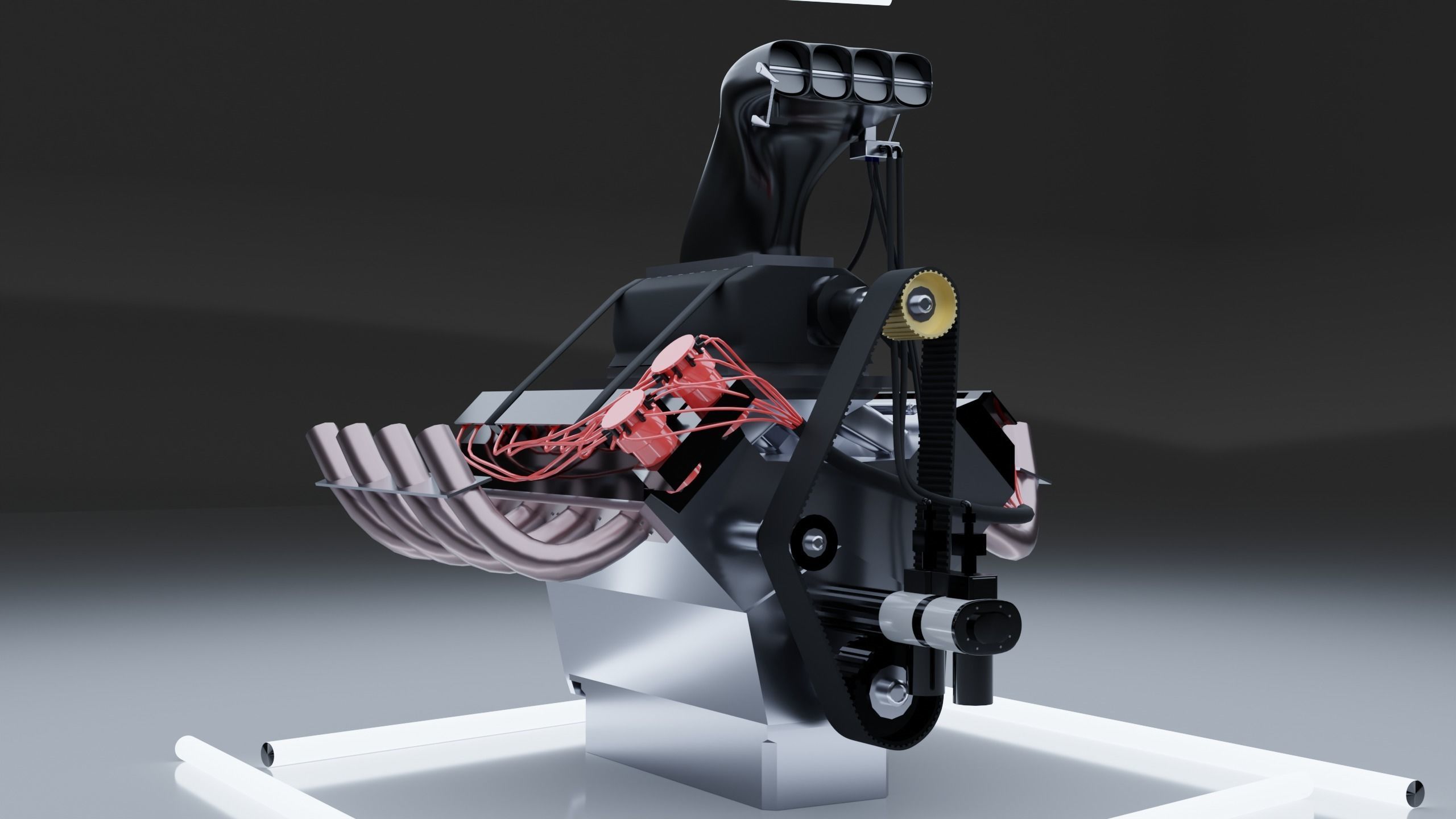Top Fuel dragster V8 engine Low-poly 3D model_8
