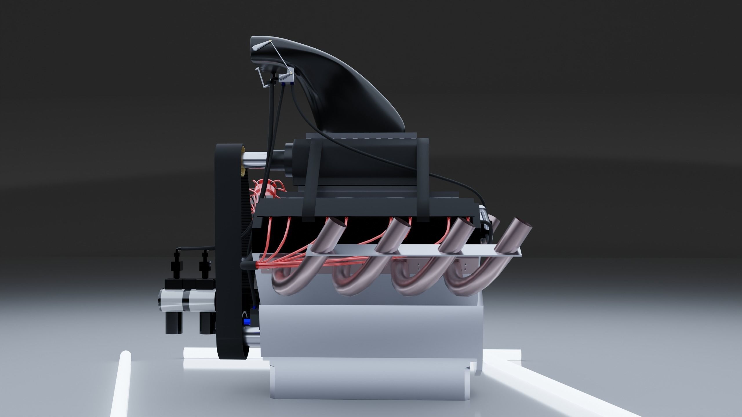 Top Fuel dragster V8 engine Low-poly 3D model_19