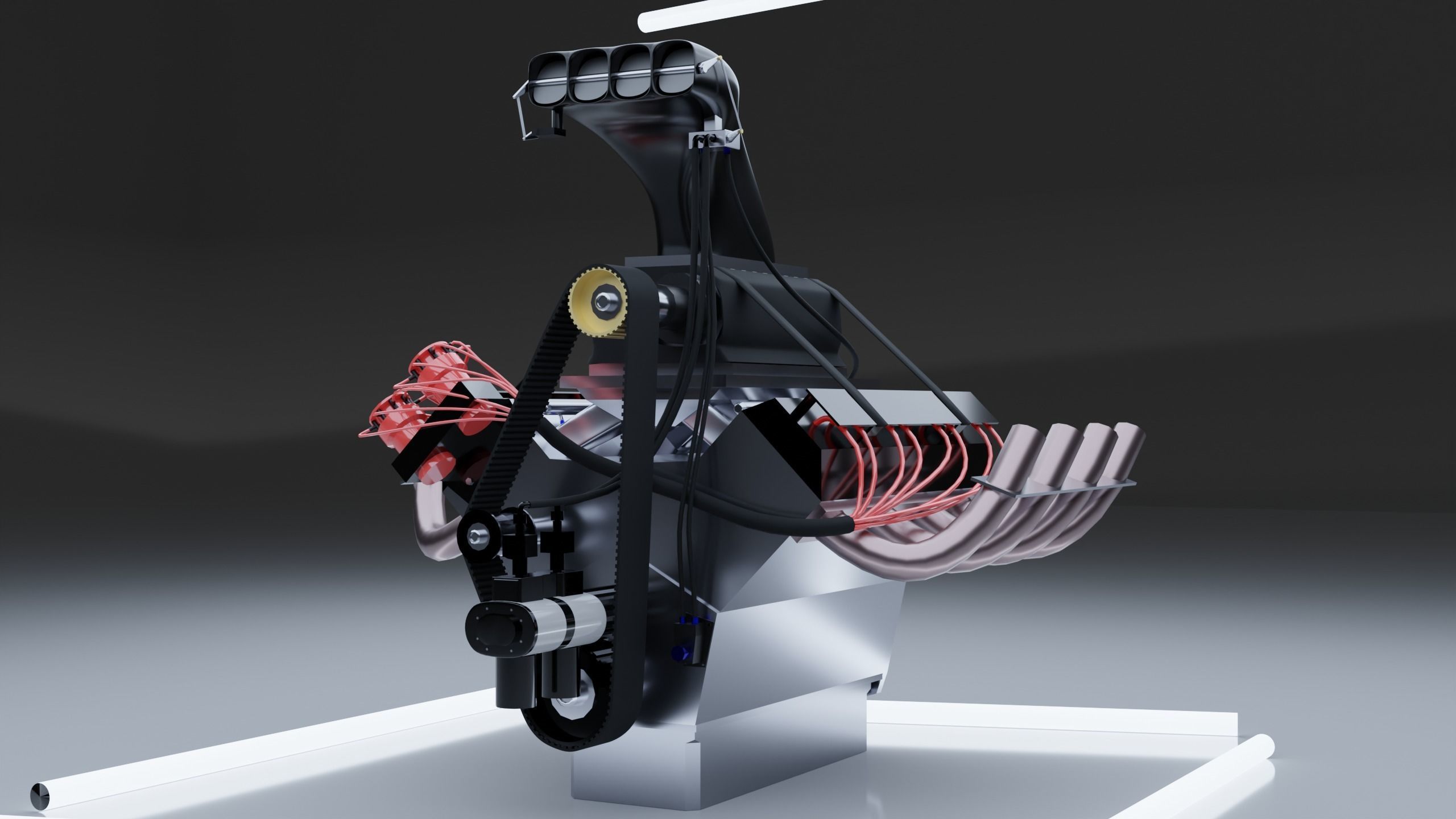 Top Fuel dragster V8 engine Low-poly 3D model_7