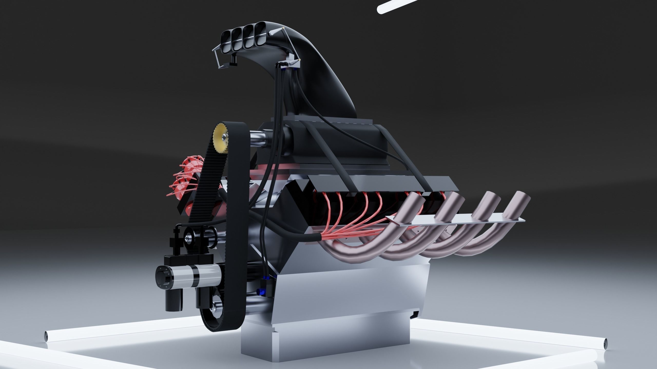 Top Fuel dragster V8 engine Low-poly 3D model_4