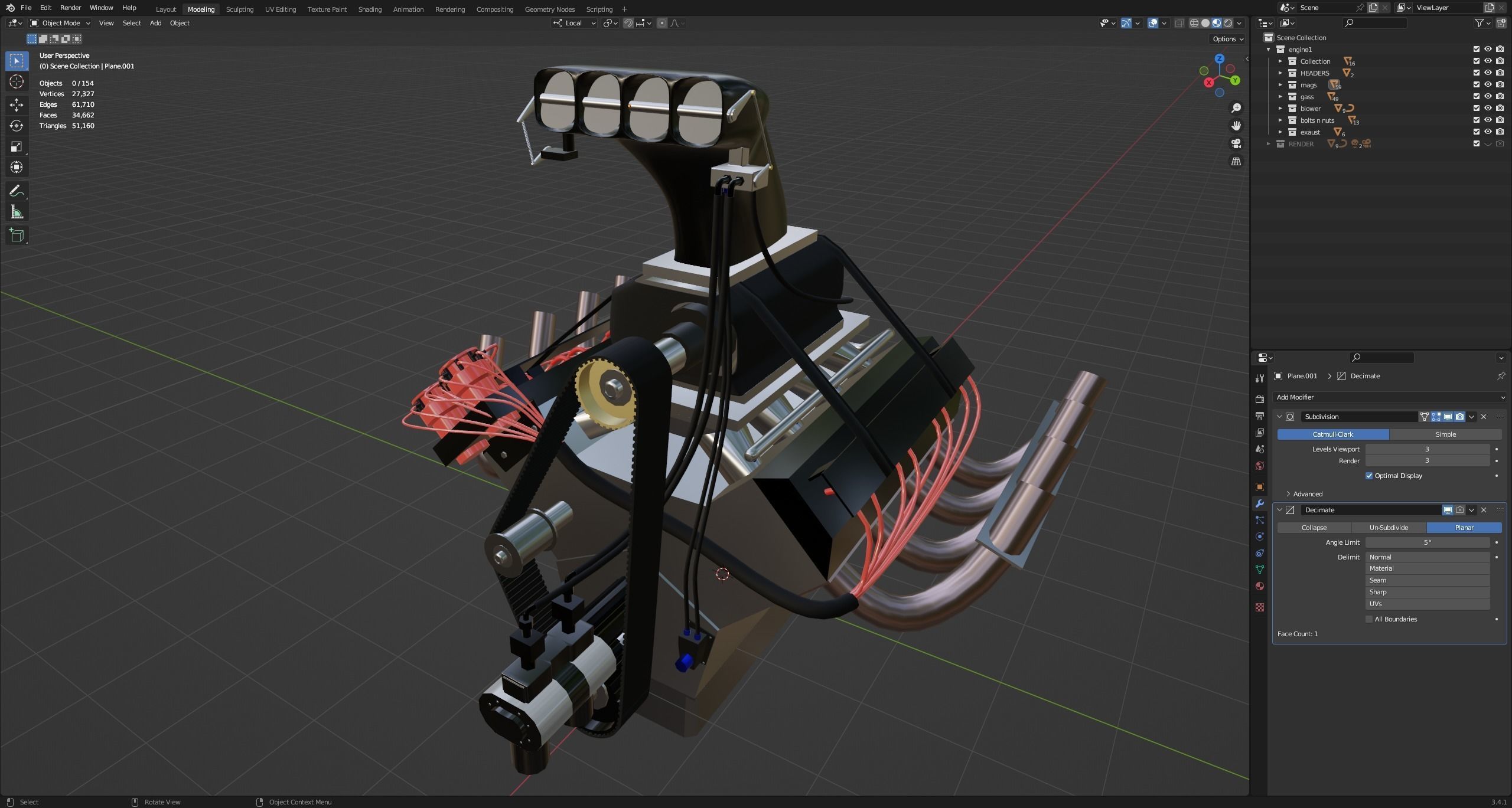 Top Fuel dragster V8 engine Low-poly 3D model_1