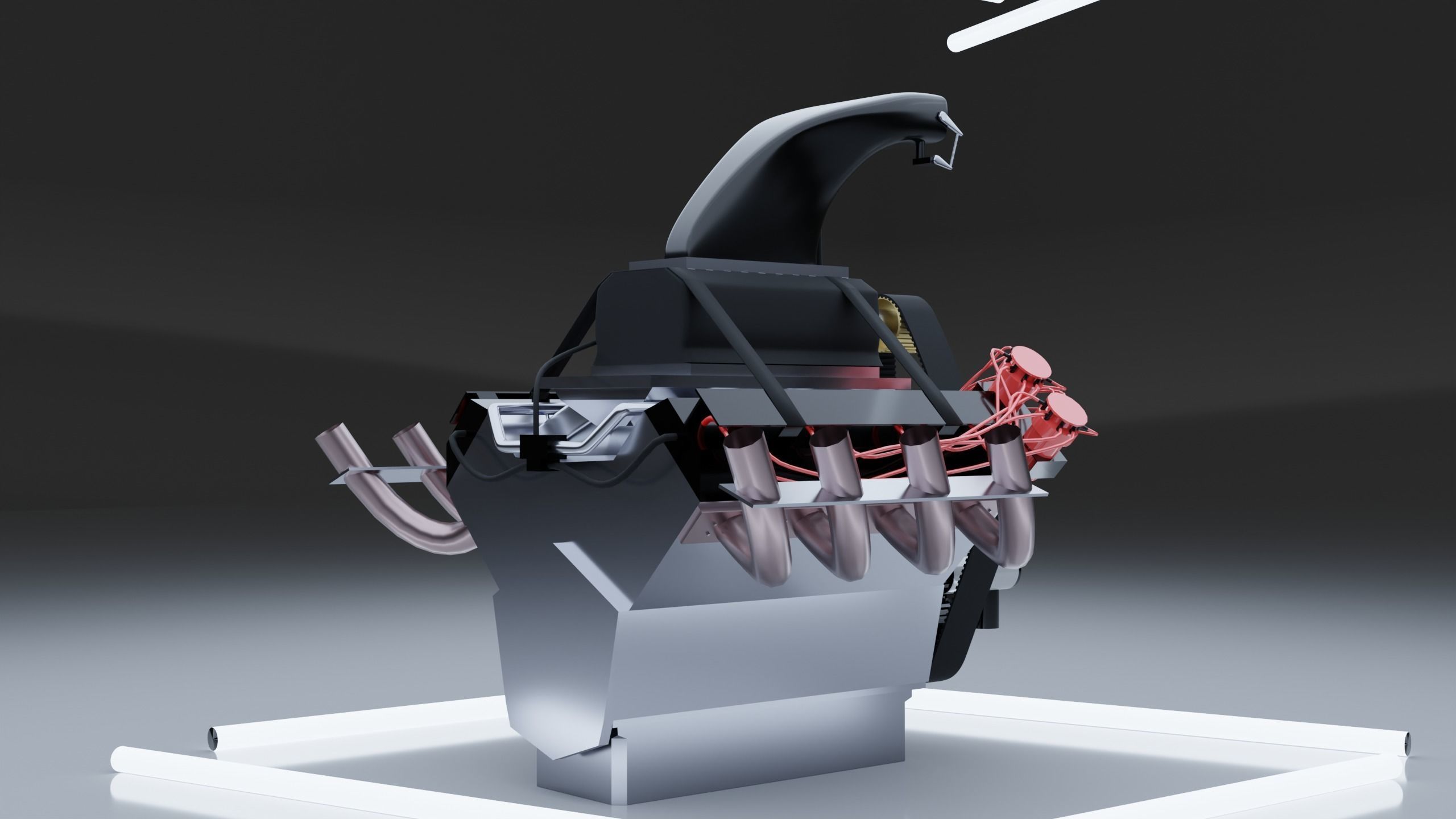 Top Fuel dragster V8 engine Low-poly 3D model_11