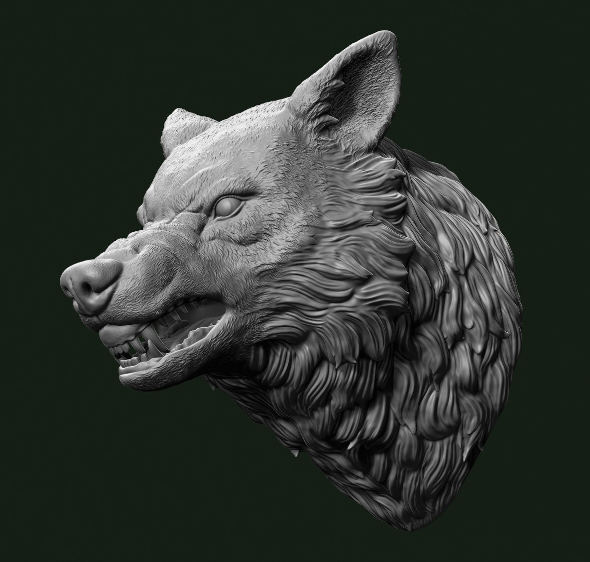 Wolf head 3D print model_4