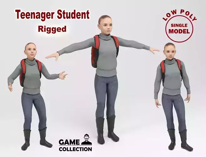 Teenager Student 1 Low-poly 3D model