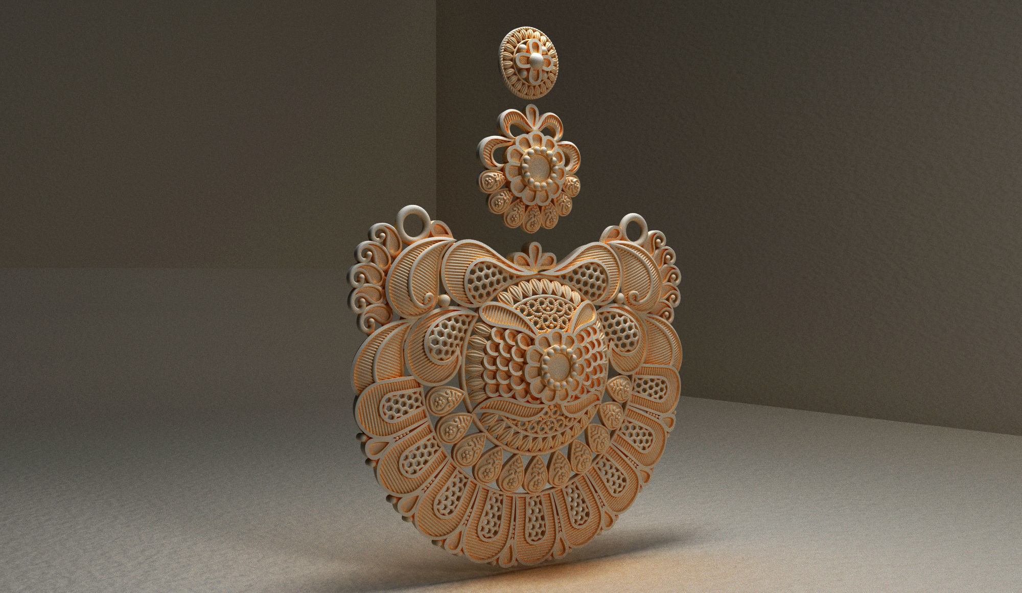 Pendent ornately carved wooden pendant 3D print model_3
