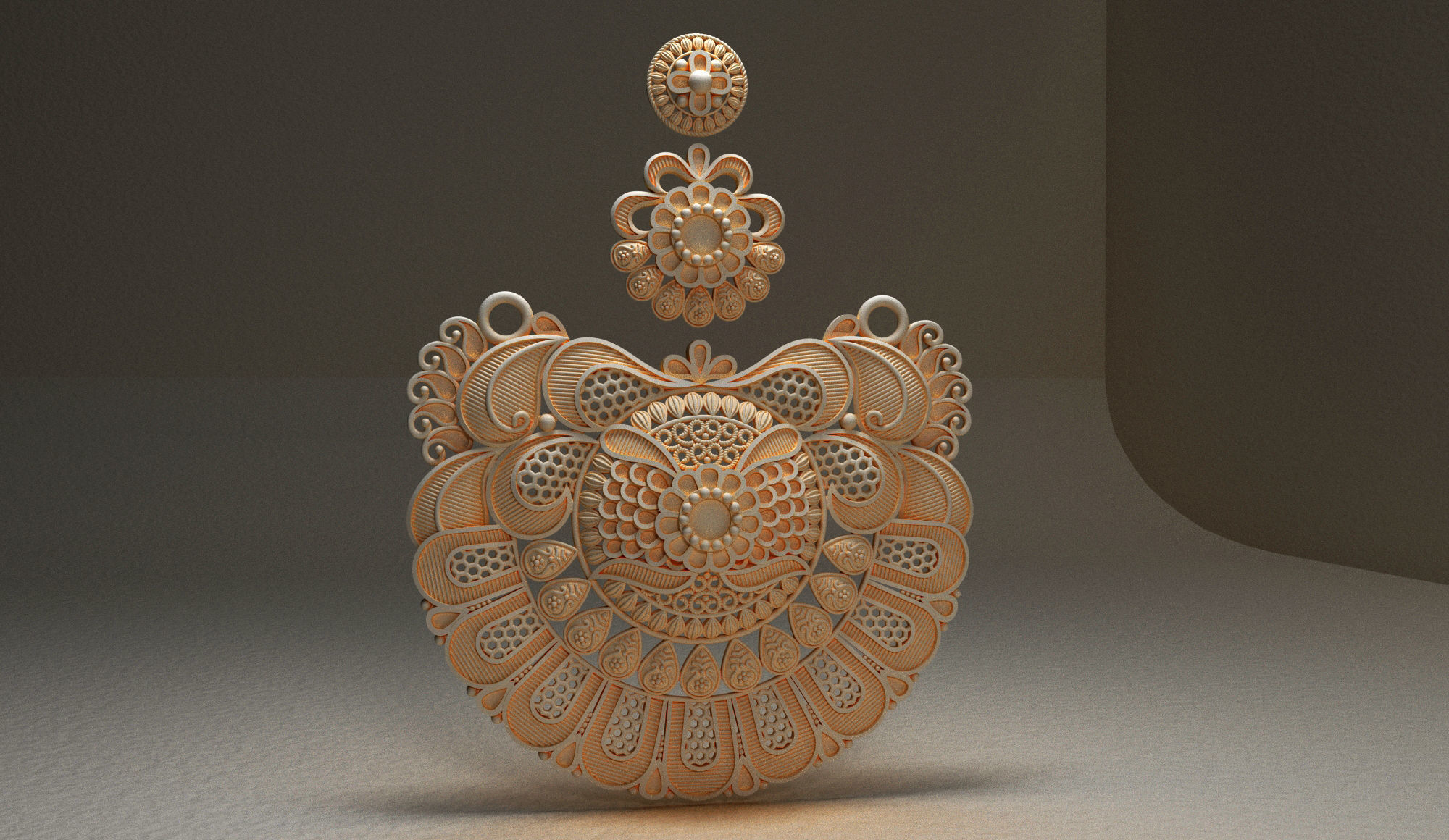 Pendent ornately carved wooden pendant 3D print model_1