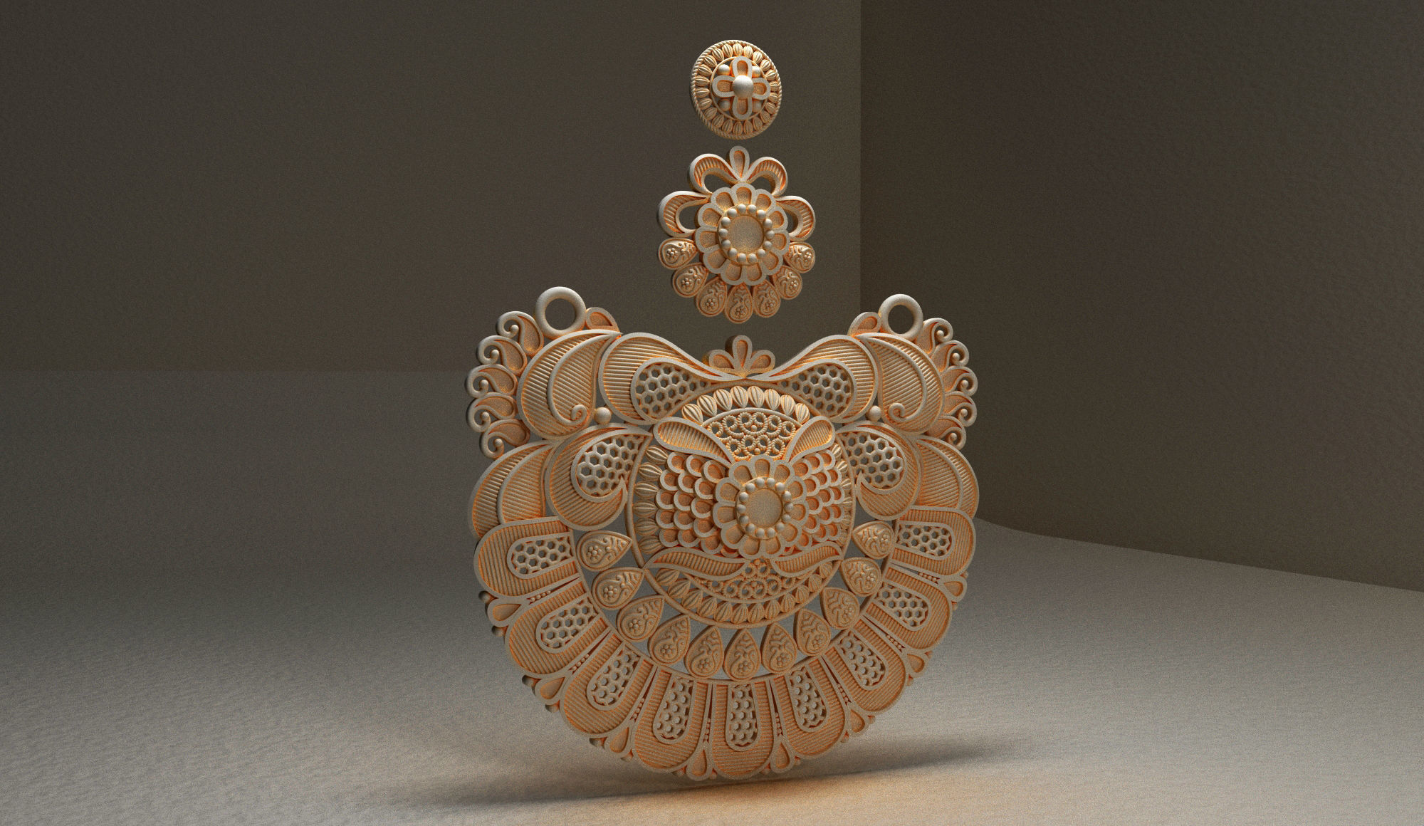 Pendent ornately carved wooden pendant 3D print model_2