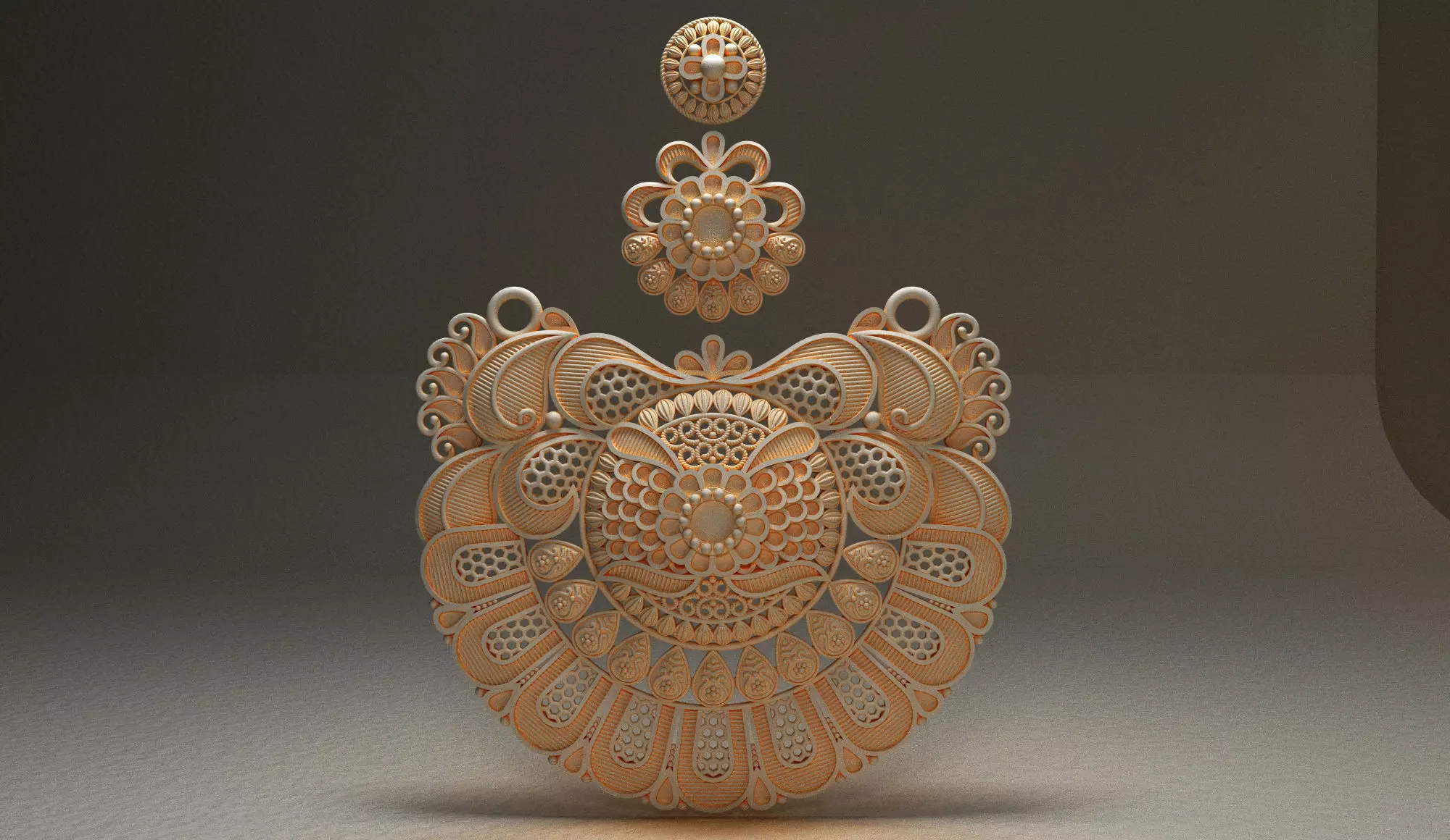 Pendent ornately carved wooden pendant 3D print model_0