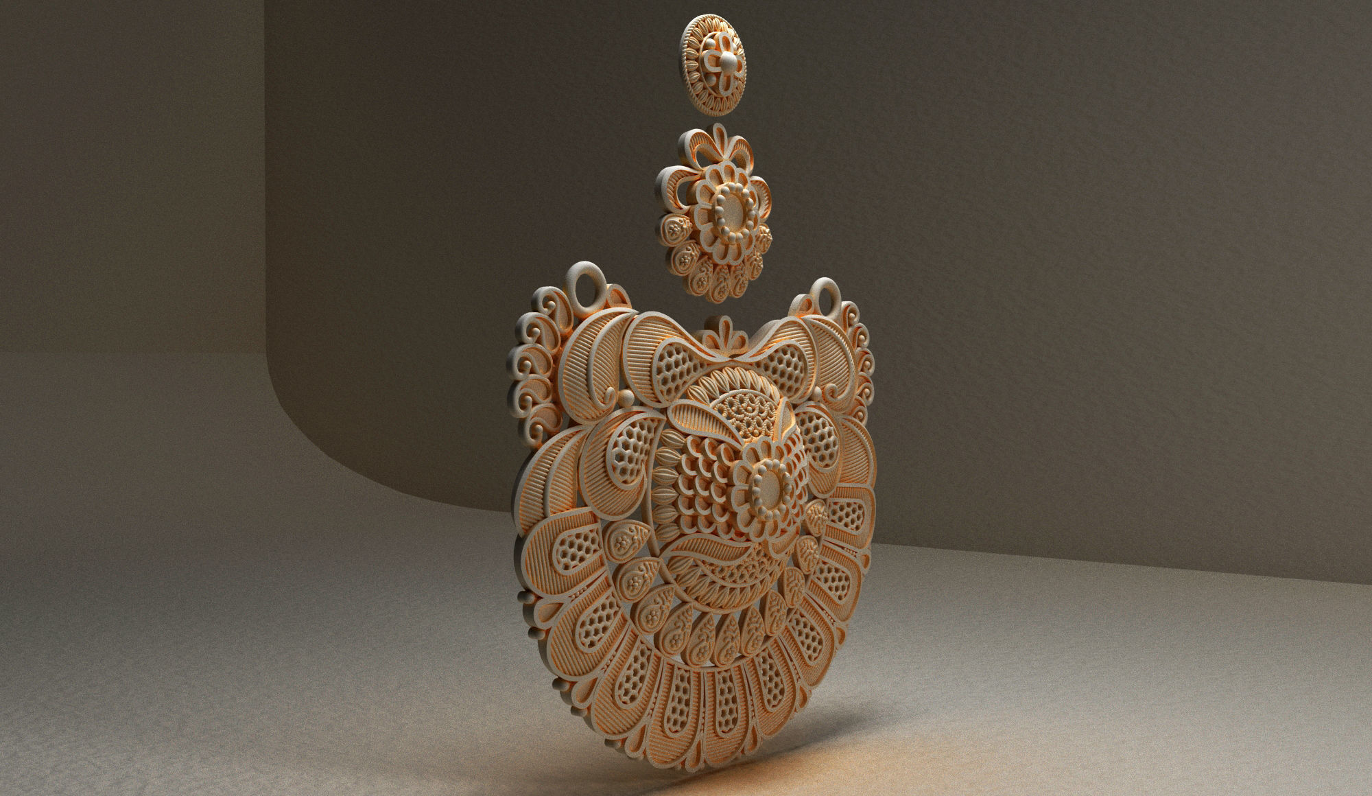 Pendent ornately carved wooden pendant 3D print model_4