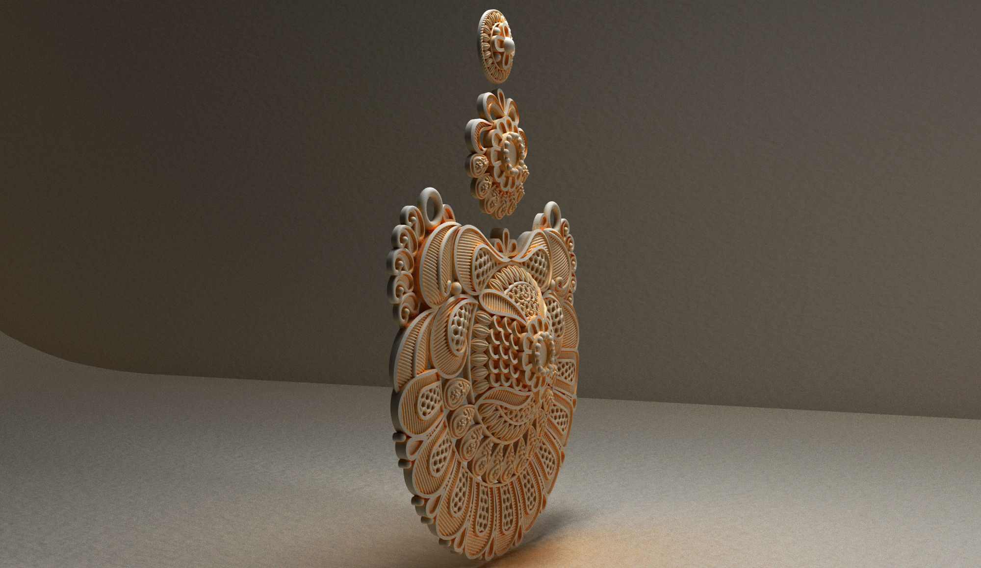 Pendent ornately carved wooden pendant 3D print model_5