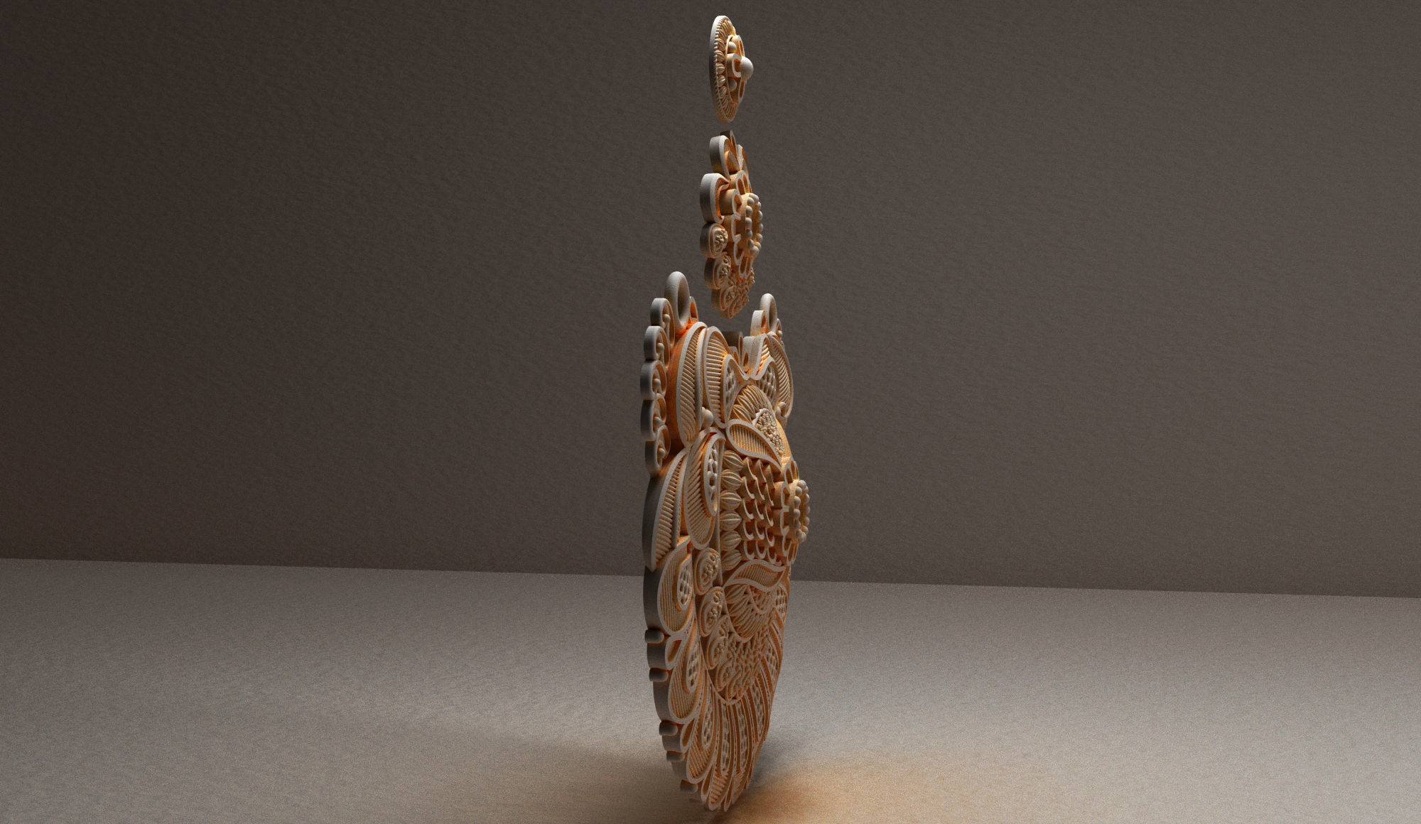 Pendent ornately carved wooden pendant 3D print model_6