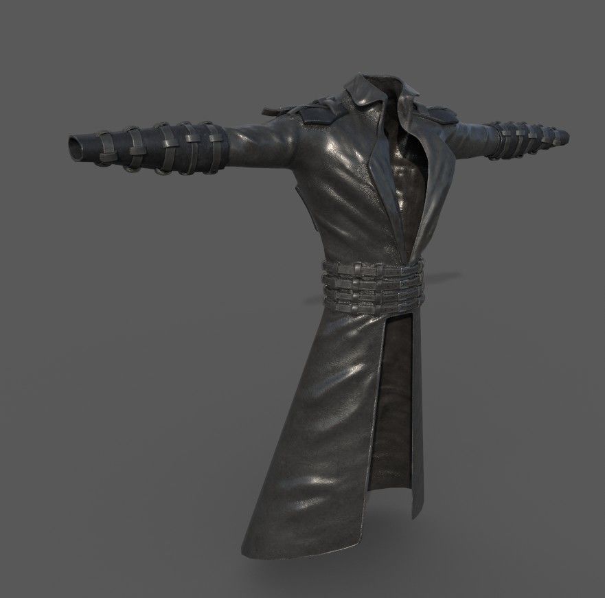 Male cyberpunk leather sci-fi suit Low-poly 3D model_1