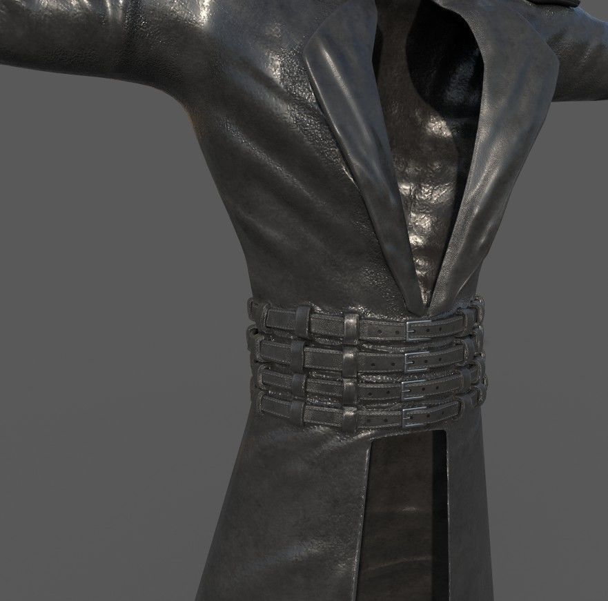 Male cyberpunk leather sci-fi suit Low-poly 3D model_5