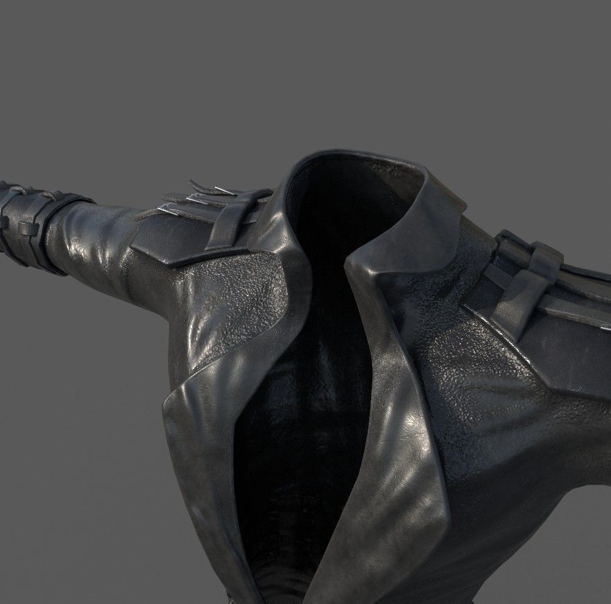 Male cyberpunk leather sci-fi suit Low-poly 3D model_7