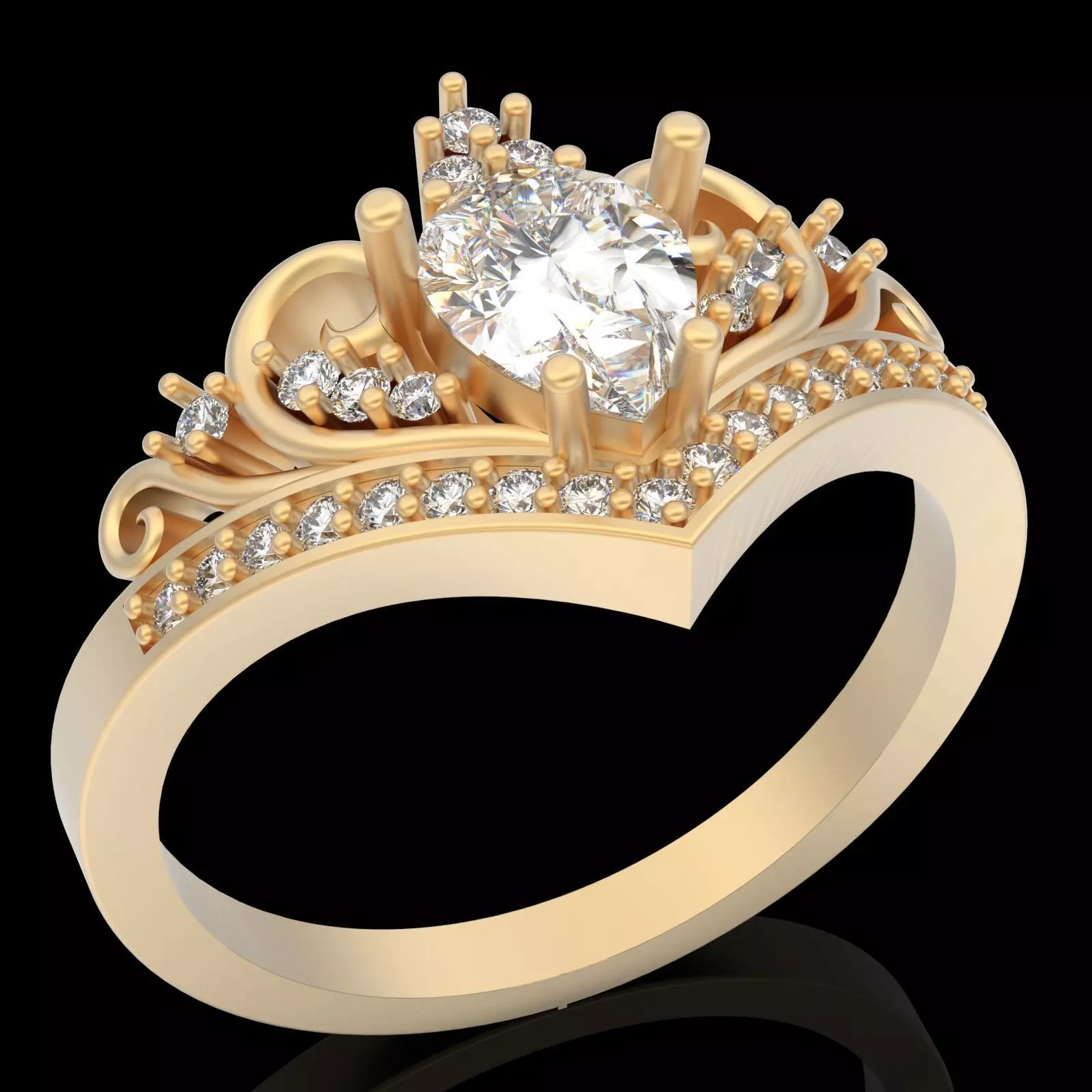 Crown ring silver gold sterling printable jewelry 3D model 3D print model_0