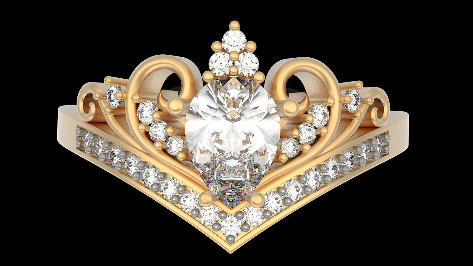 Crown ring silver gold sterling printable jewelry 3D model 3D print model_4