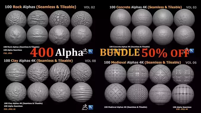 400 Alpha Bundle Rock Concrete Medieval Clay Seamless  Tileable