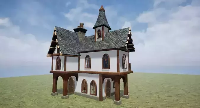 Medieval Fantasy 2 Storey House Inn Bar or Hotel Game Ready Free low-poly 3D model