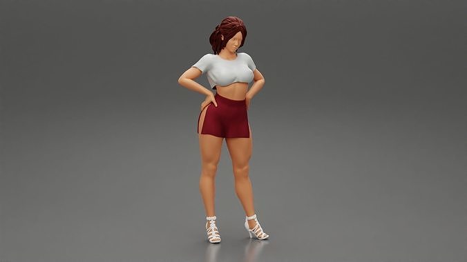 Brunette Girl in Short and mini shirt 3D print model