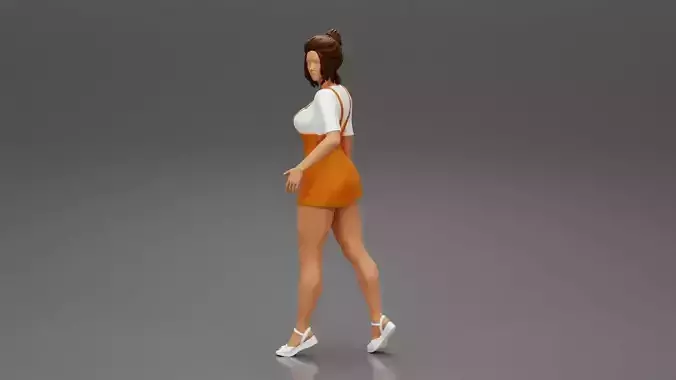 Sensual Girl walking in Denim Overall