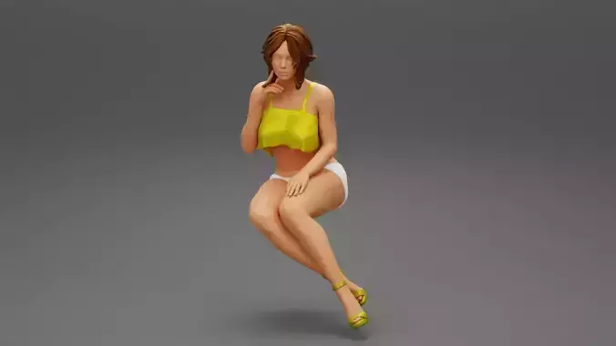 Young woman thinking while sitting on the beach 3D print model