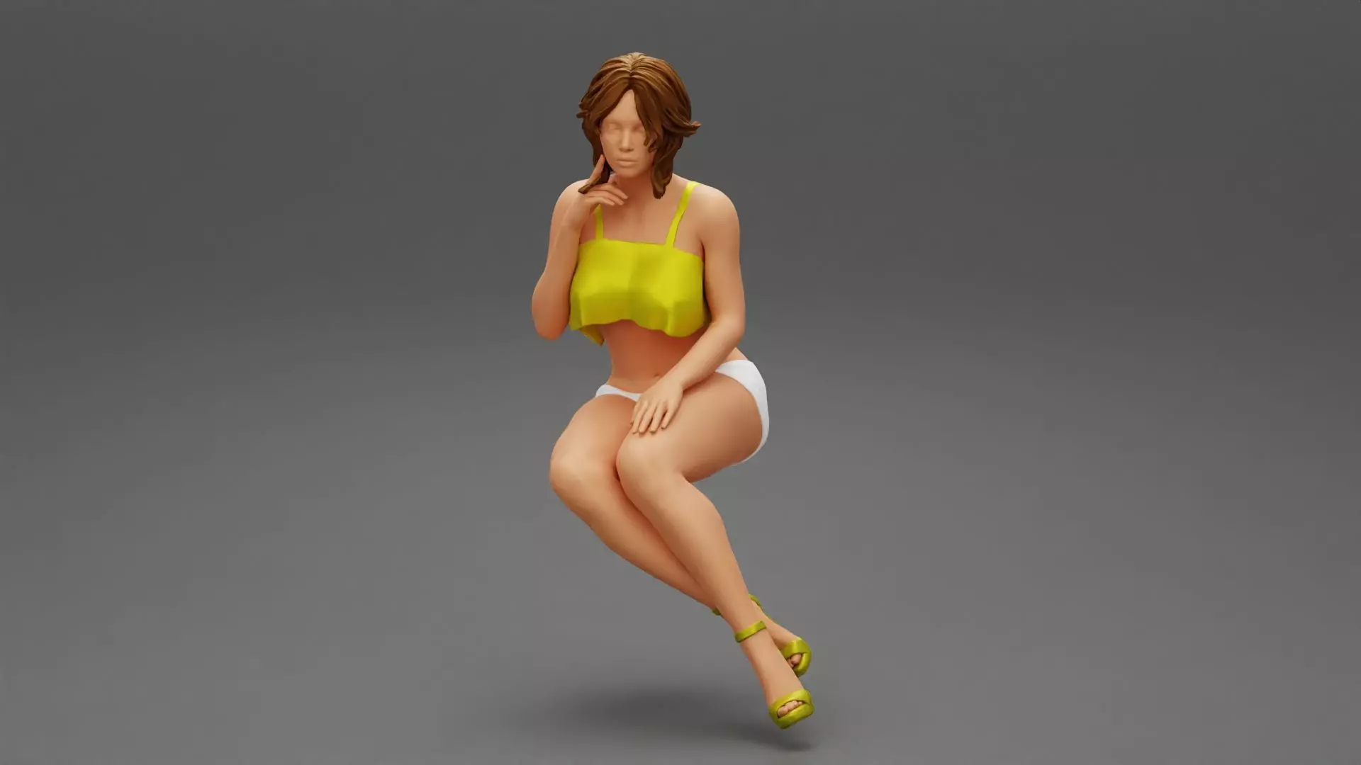Young woman thinking while sitting on the beach 3D print model