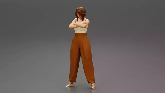 Beauty Business Woman Standing With Arms Folded in large pants