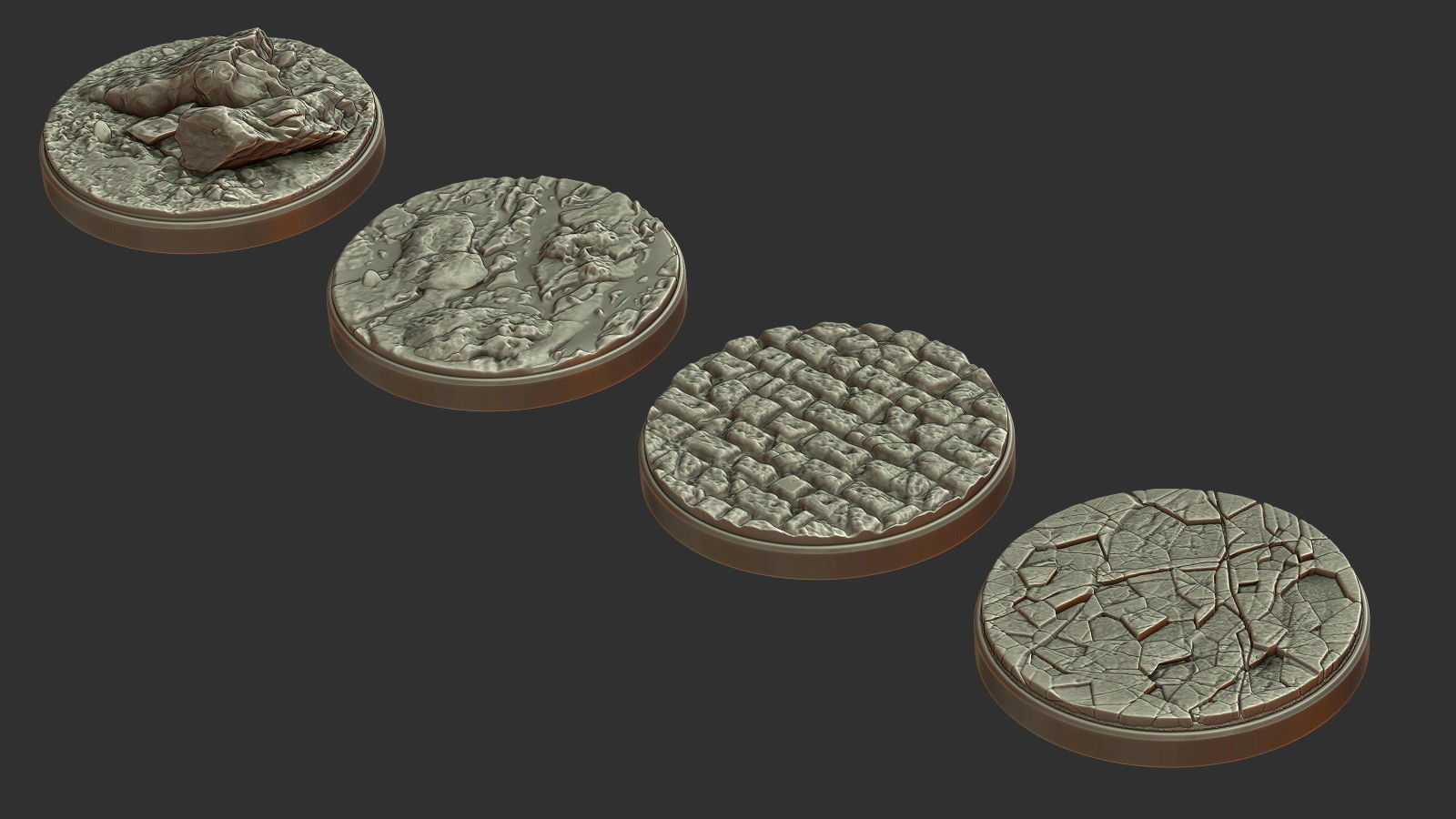 FREE PACK - 4 LANDSCAPE MINIATURE BASES 50mm 3D Print Ready Free 3D print model_2