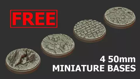 FREE PACK - 4 LANDSCAPE MINIATURE BASES 50mm 3D Print Ready Free 3D print model_0