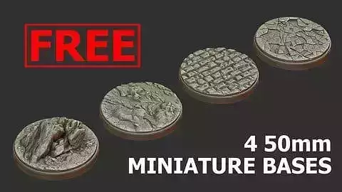 FREE PACK - 4 LANDSCAPE MINIATURE BASES 50mm 3D Print Ready Free 3D print model