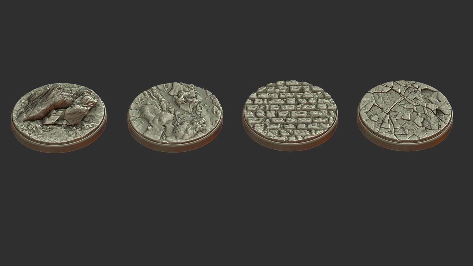 FREE PACK - 4 LANDSCAPE MINIATURE BASES 50mm 3D Print Ready Free 3D print model_3