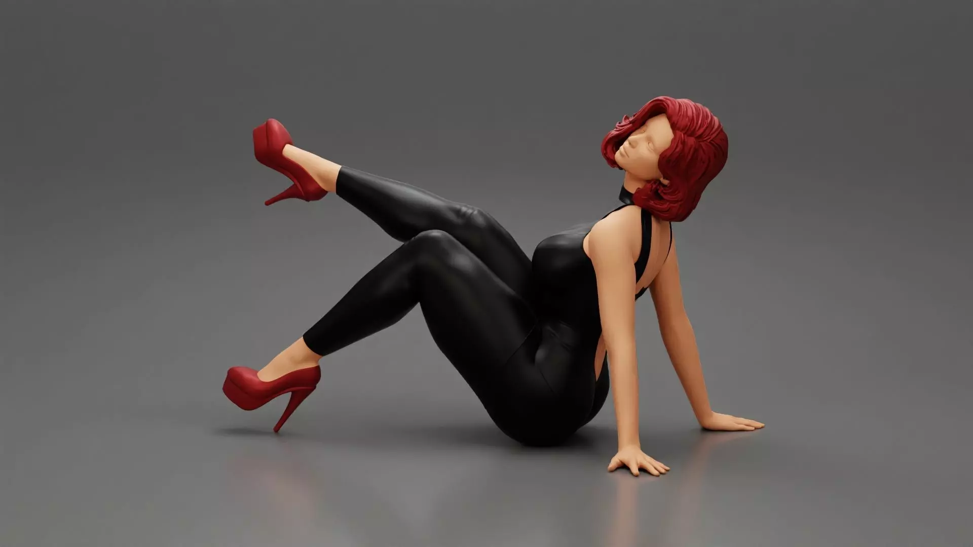 Young Woman With short hair sitting in Bodysuit 3D print model