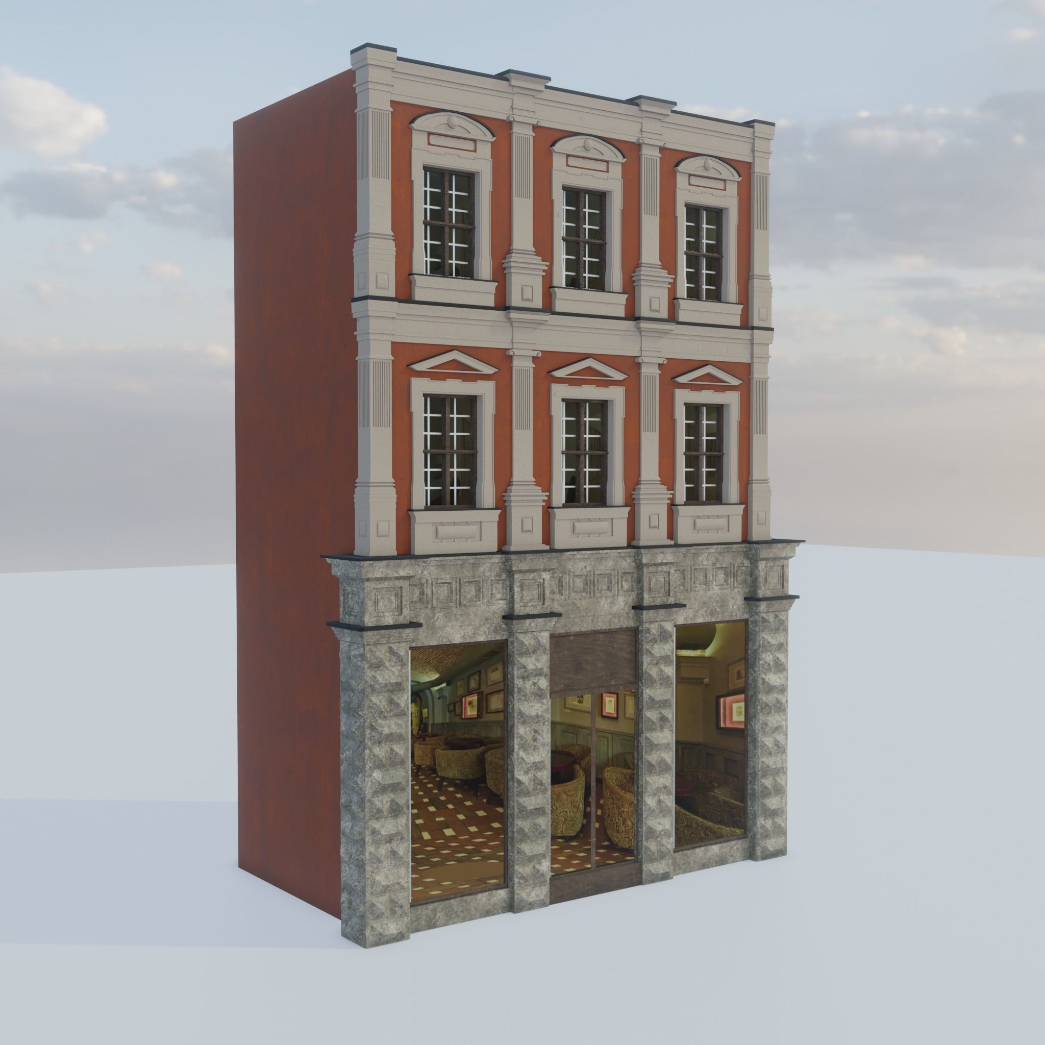 Building modular european old id 0 Low-poly 3D model_1