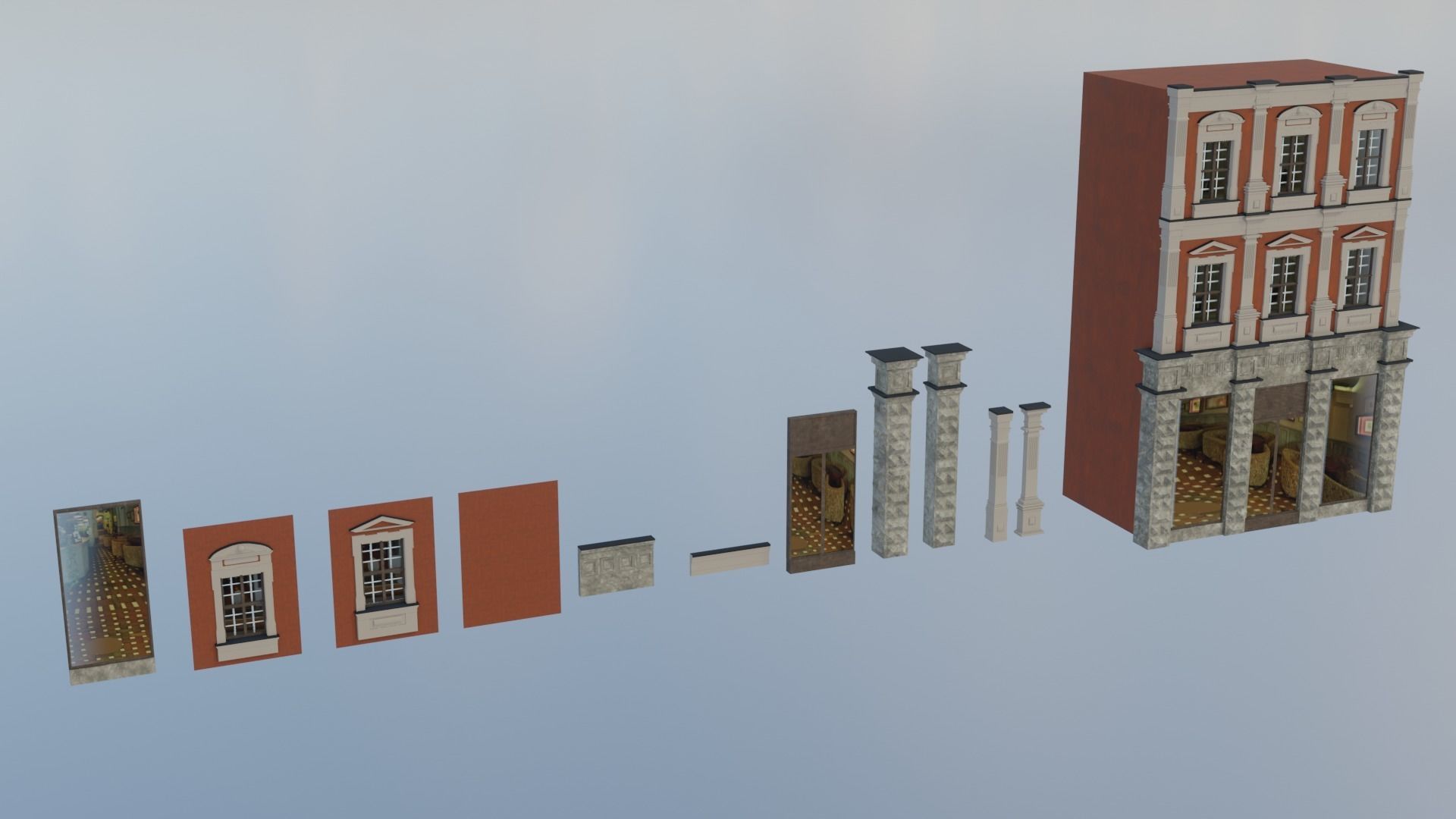 Building modular european old id 0 Low-poly 3D model_2