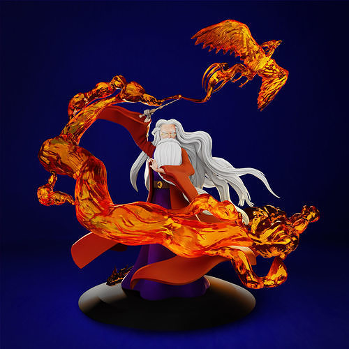 Dumbledore harry potter statue with flames 3D print model