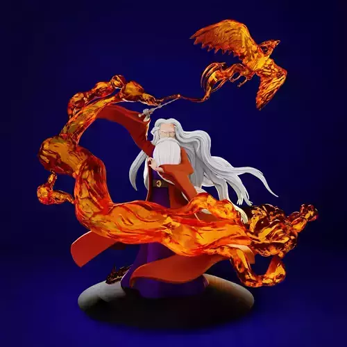 Dumbledore harry potter statue with flames 3D print model