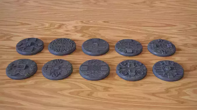 PACK 1 - 10 SCIFI MINIATURE BASES 50mm 3D Print Ready  3D print model