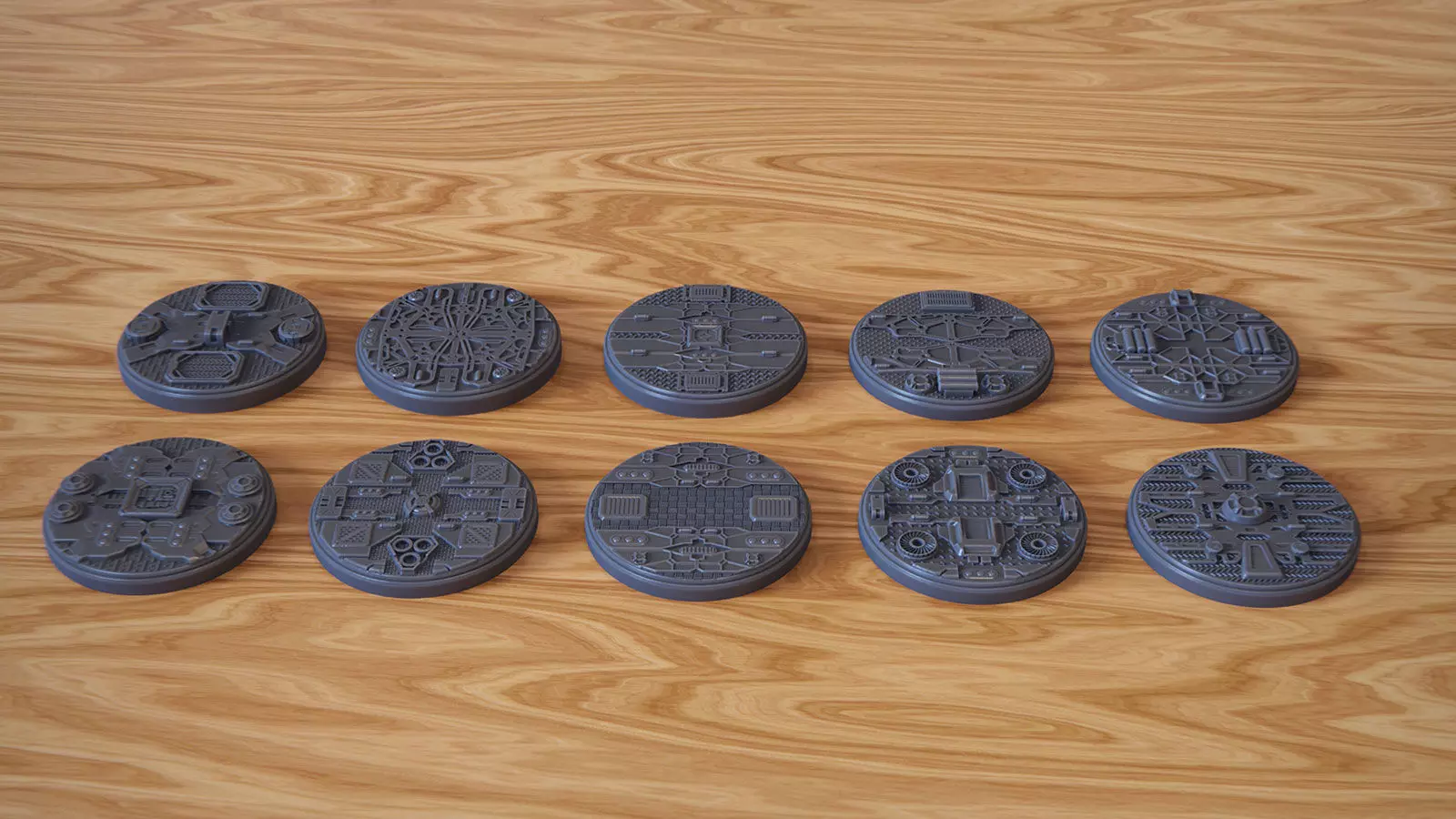 PACK 1 - 10 SCIFI MINIATURE BASES 50mm 3D Print Ready  3D print model_0