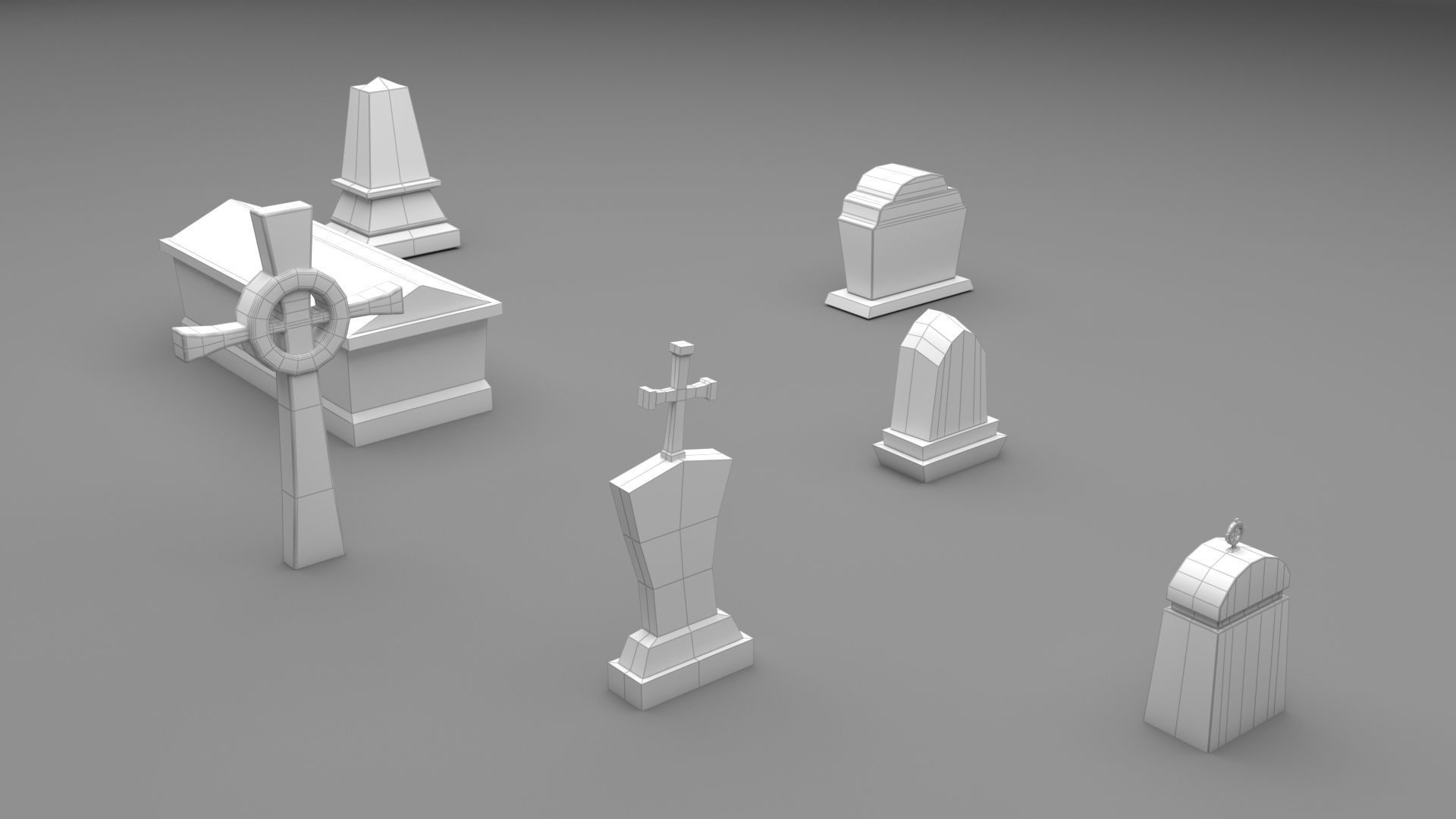 PBR TombStone gravestone with cross Low-poly 3D model_13