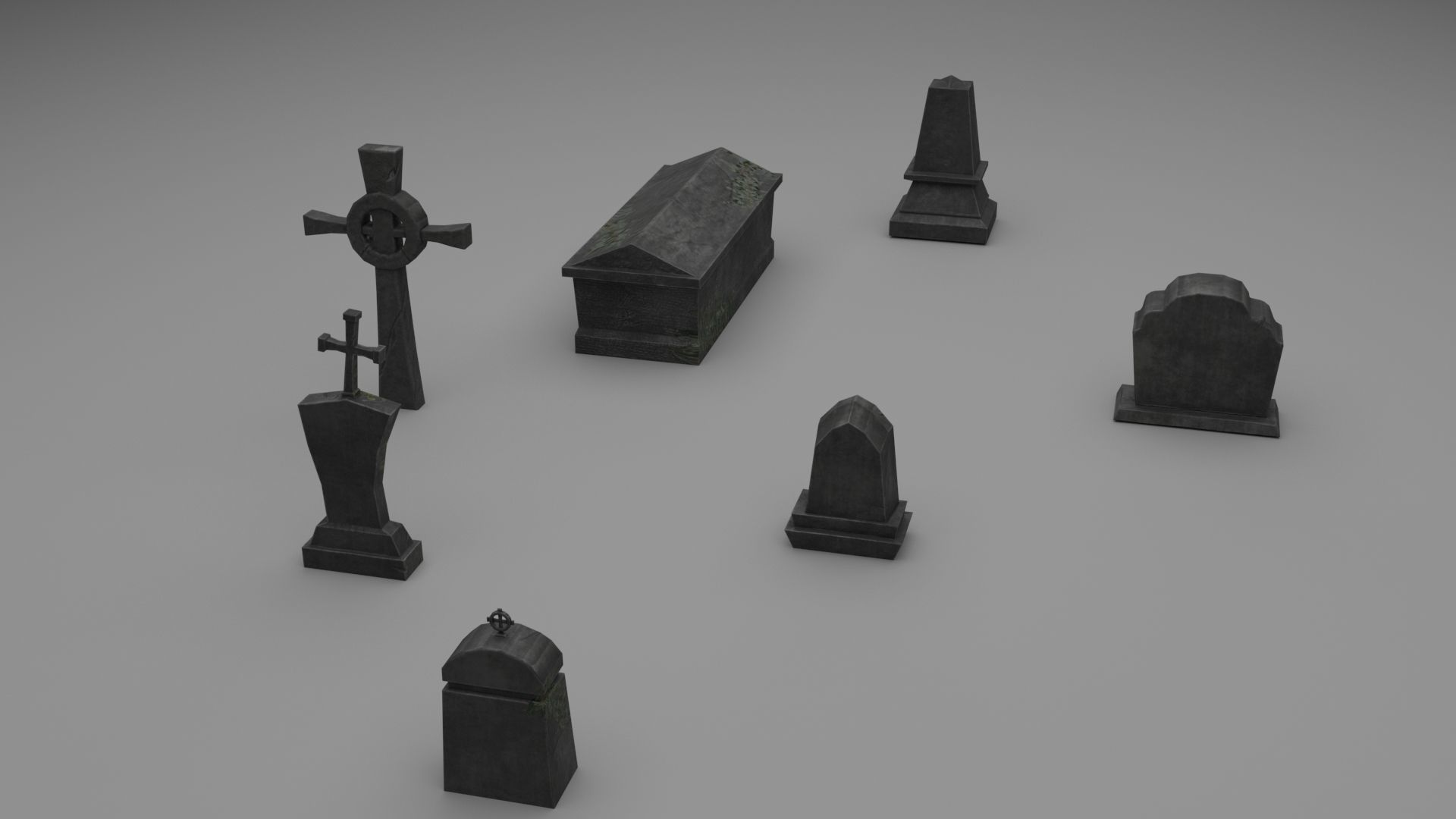 PBR TombStone gravestone with cross Low-poly 3D model_2