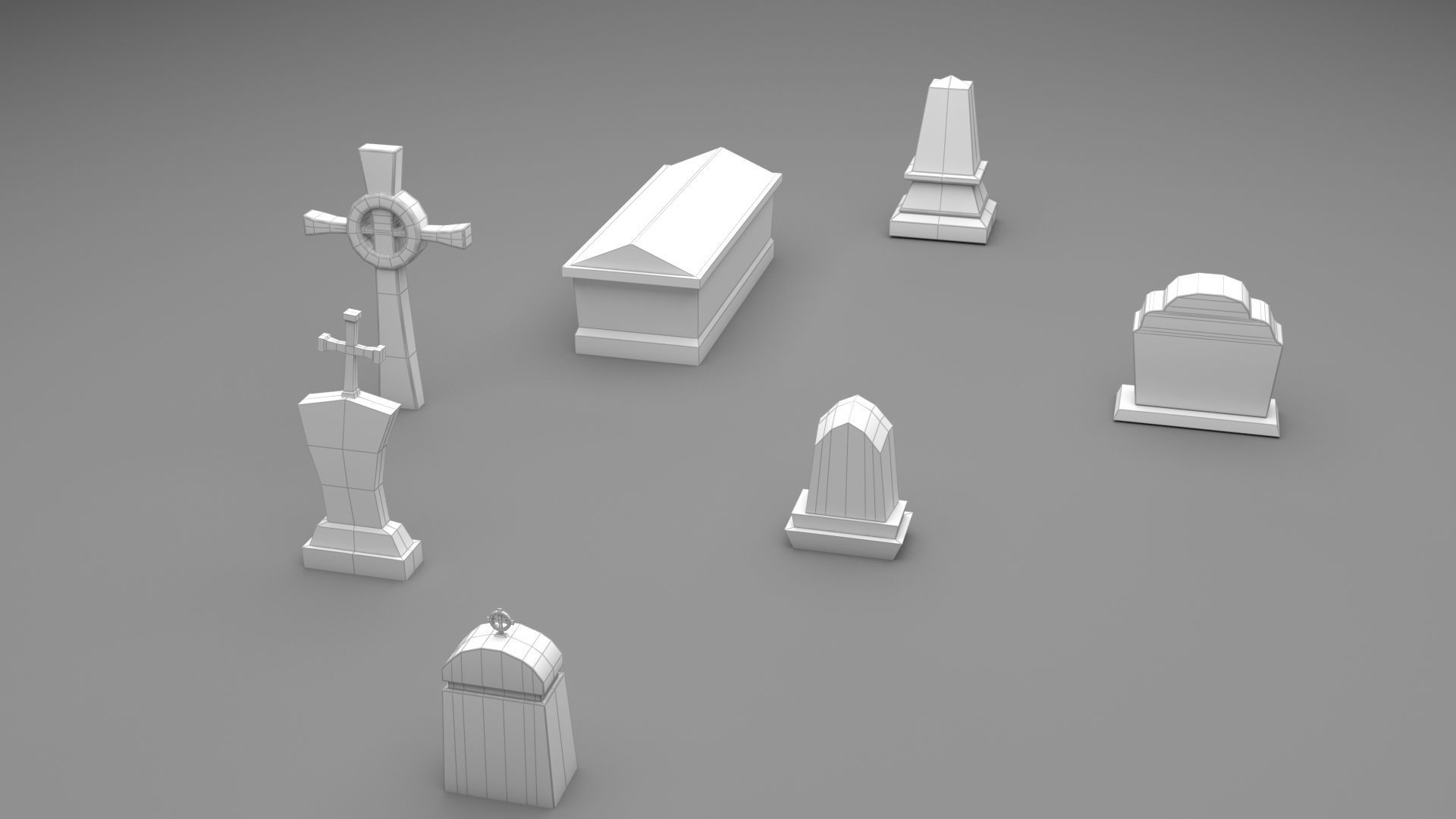 PBR TombStone gravestone with cross Low-poly 3D model_12